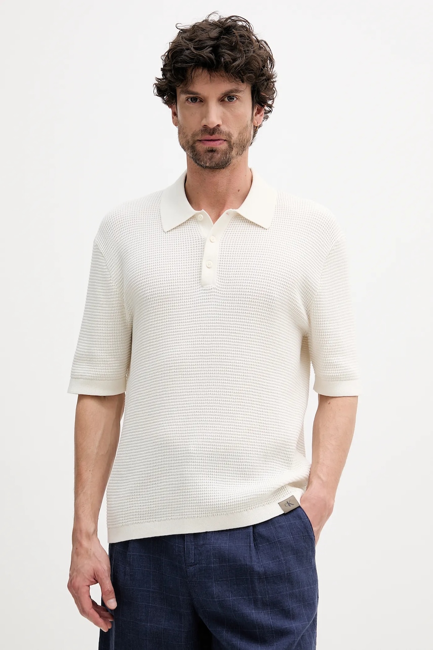 Bavlněné polo tričko Calvin Klein Jeans pánské, béžová barva, LV04RC306G