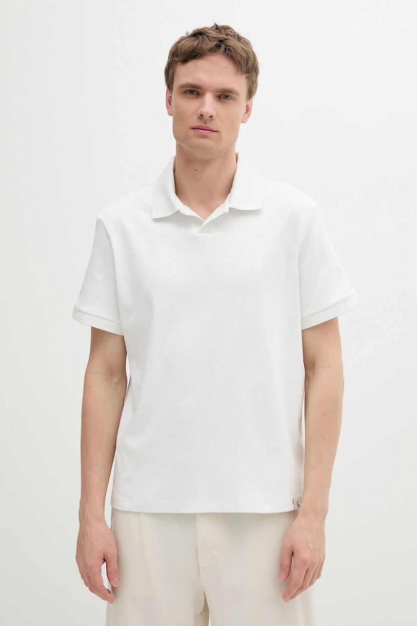 Bavlněné polo tričko Calvin Klein Jeans pánské, bílá barva, LV04RB282G