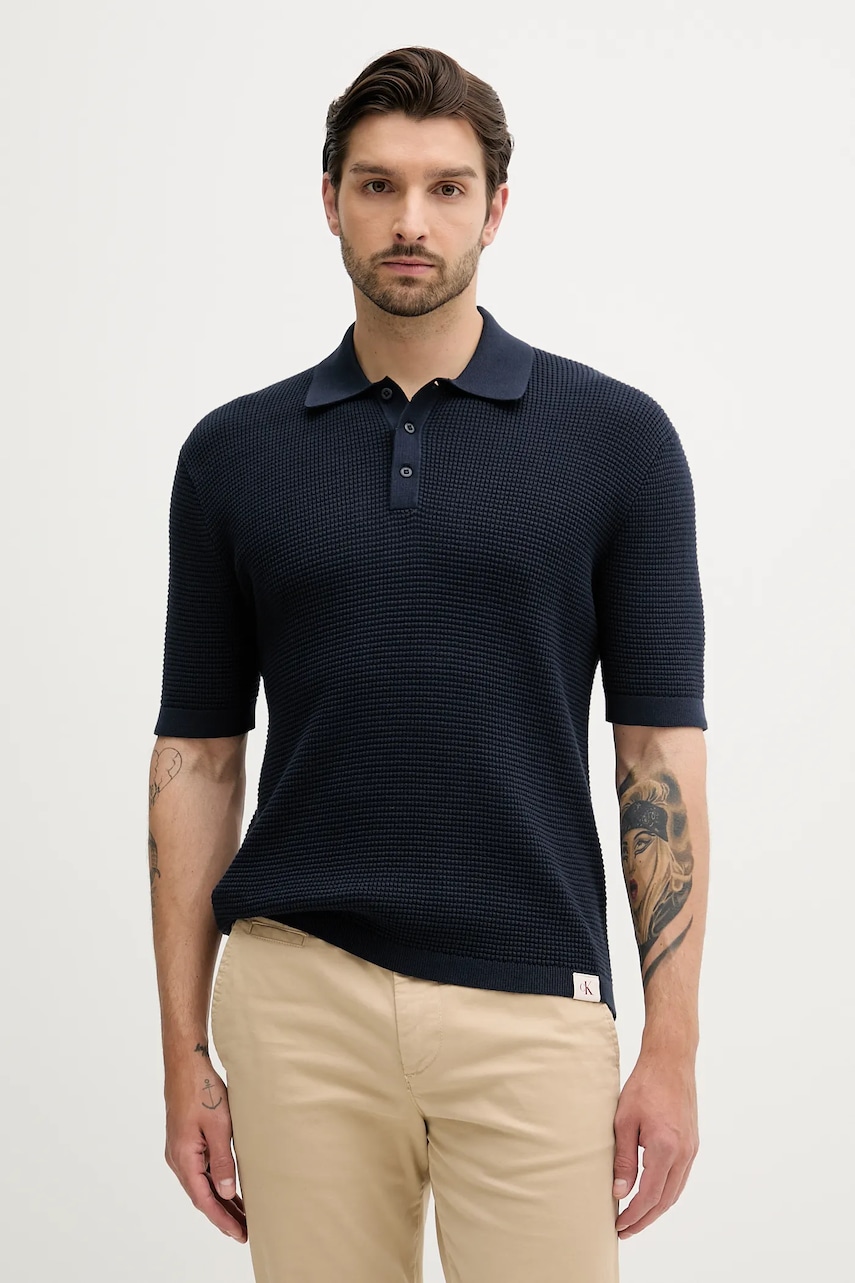 Bavlněné polo tričko Calvin Klein Jeans pánské, tmavomodrá barva, LV04RC306G