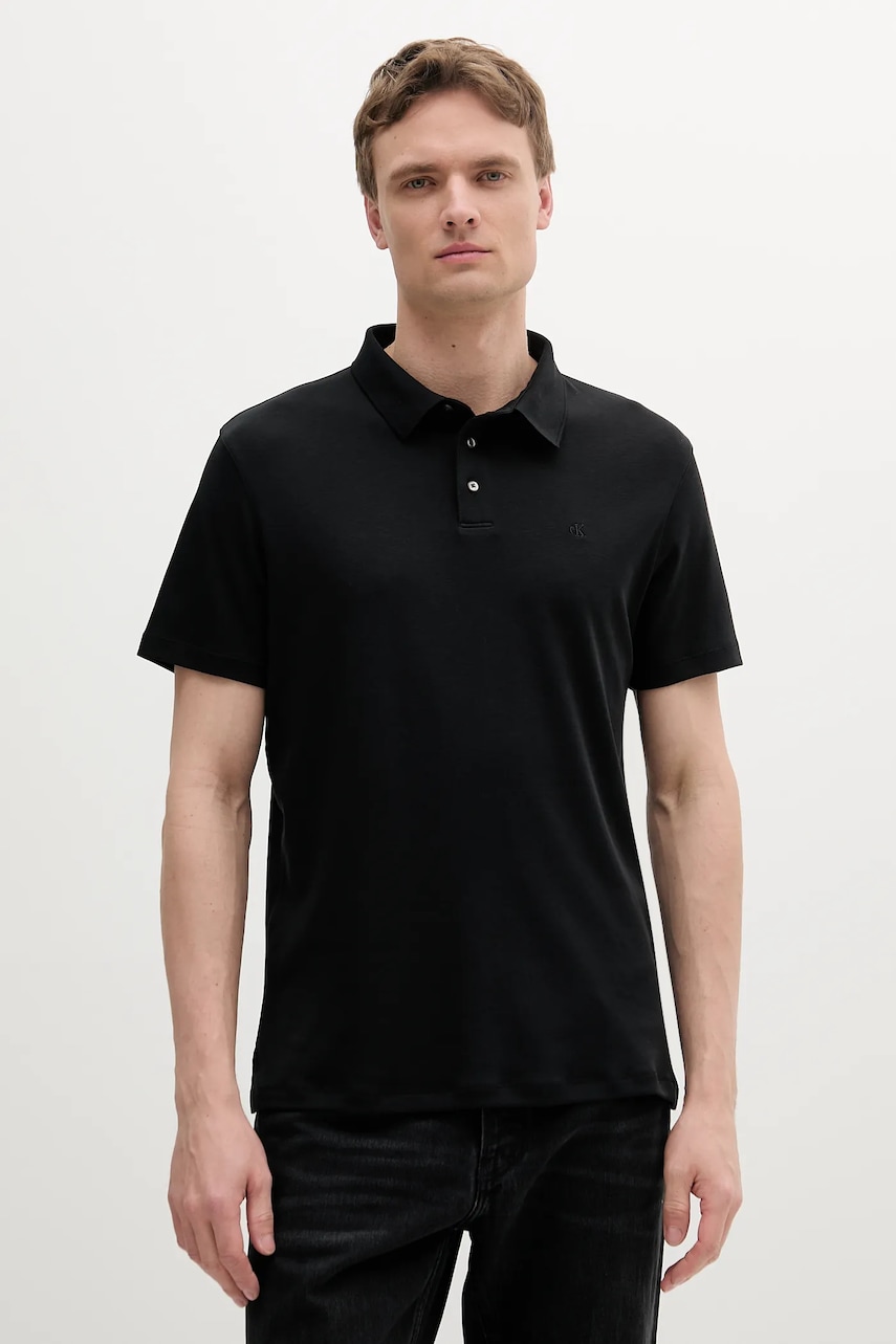 Bavlněné polo tričko Calvin Klein pánské, černá barva, LV04LB276G