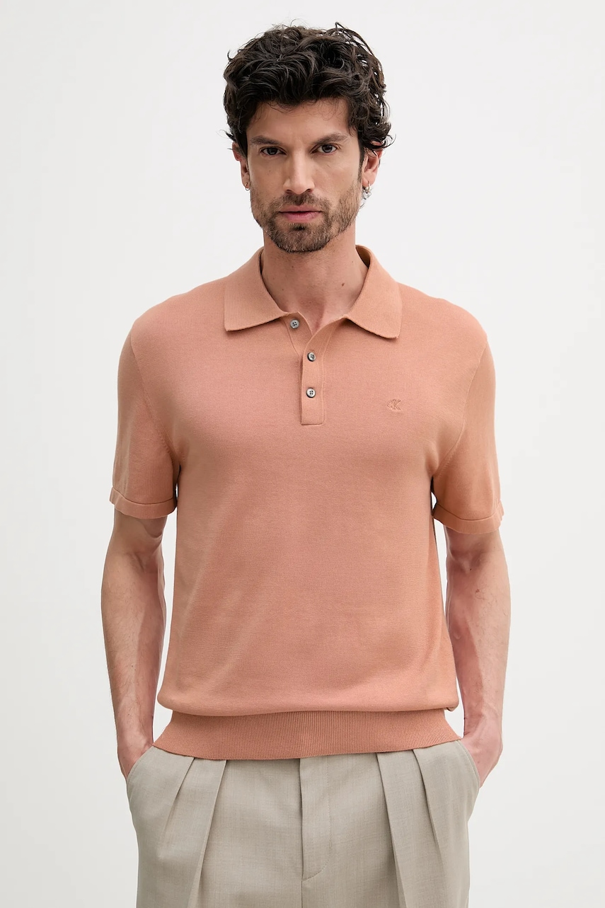 Bavlněné polo tričko Calvin Klein pánské, oranžová barva, LV04LC326G