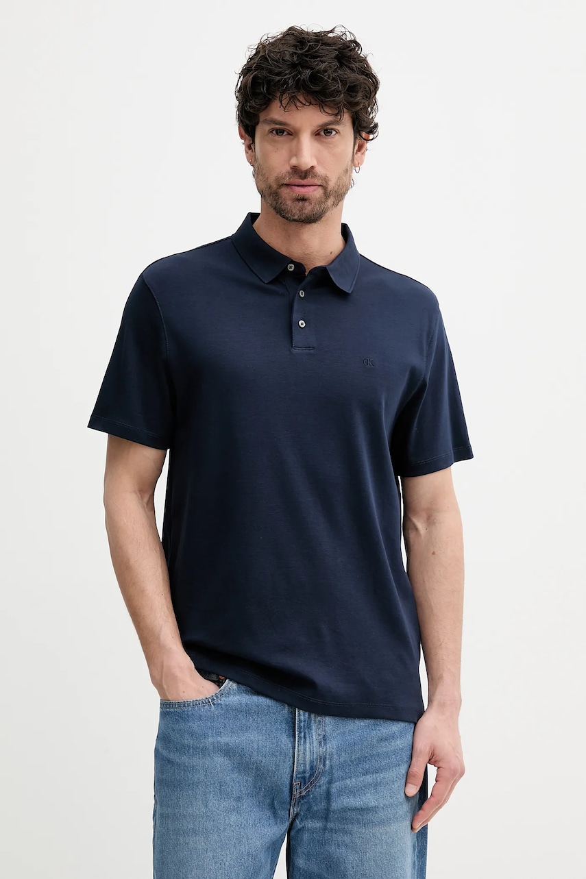 Bavlněné polo tričko Calvin Klein pánské, tmavomodrá barva, LV04LB276G