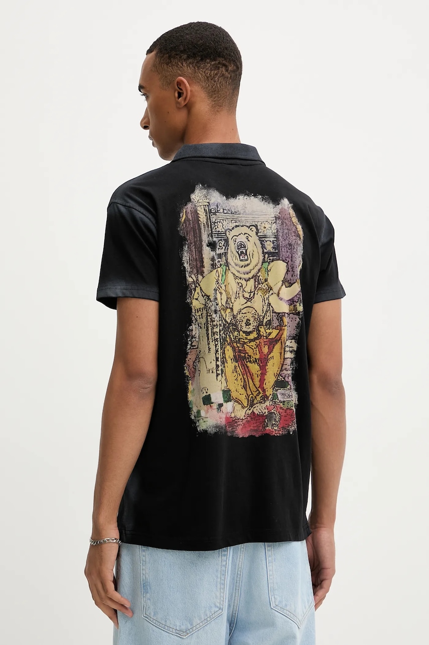 Bavlněné polo tričko Diesel T-NOAH-NC černá barva, s potiskem, A18481.0PLBS