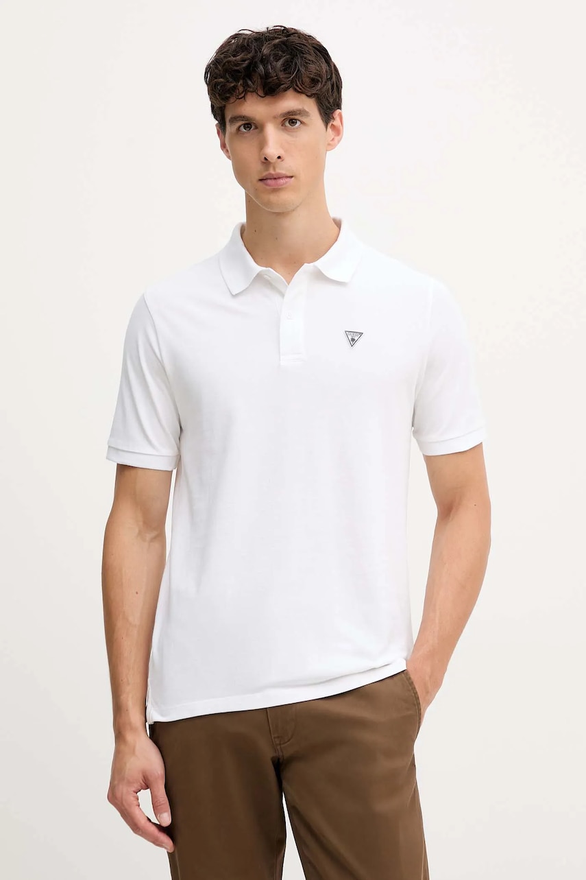 Bavlněné polo tričko Guess pánské, bílá barva, F5GP00 K9WF1