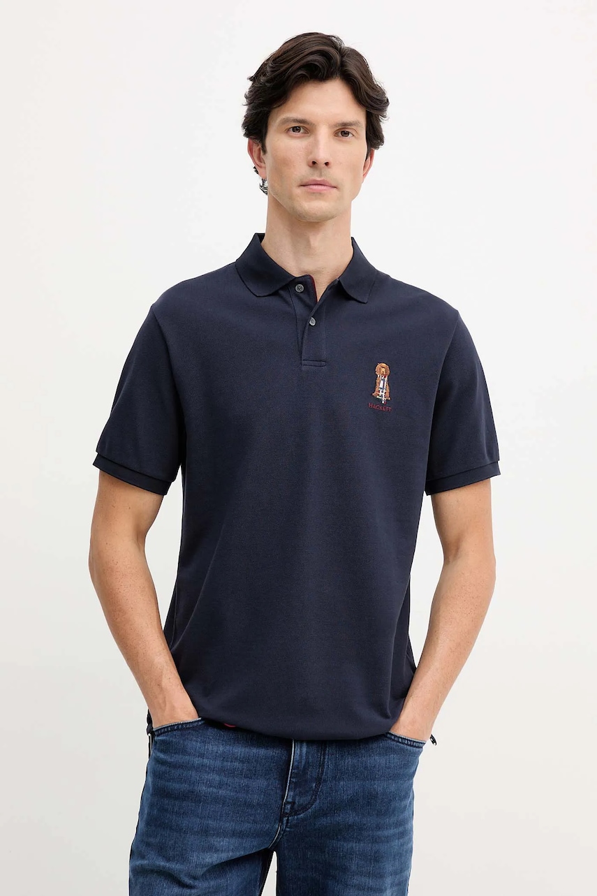 Bavlněné polo tričko Hackett London pánské, tmavomodrá barva, s aplikací, HM5600028