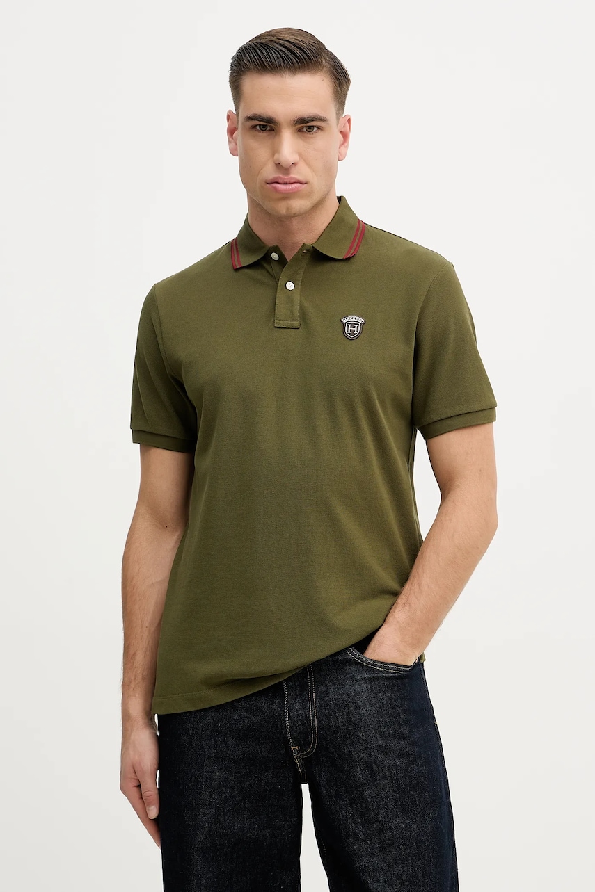 Bavlněné polo tričko Hackett London pánské, zelená barva, HM5600082