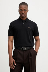 Bavlněné polo tričko HUGO Dirlmere pánské, černá barva, s potiskem, 50542830