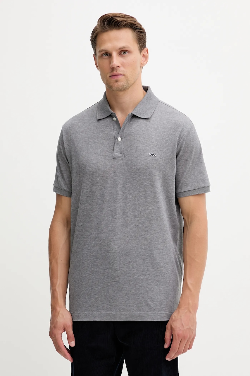 Bavlněné polo tričko Paul&Shark Knitwear pánské, šedá barva, 99311001