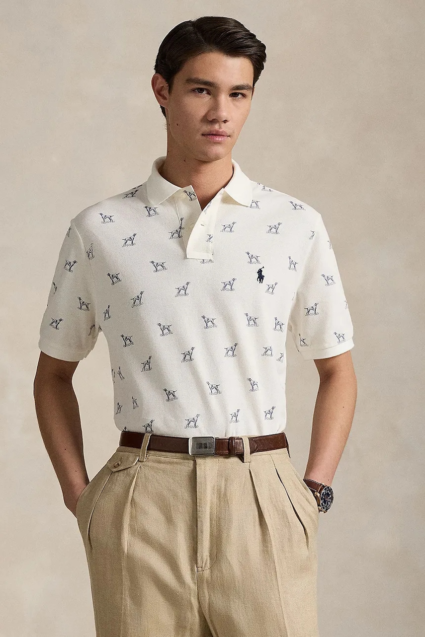 Bavlněné polo tričko Polo Ralph Lauren pánské, bílá barva, 710974597