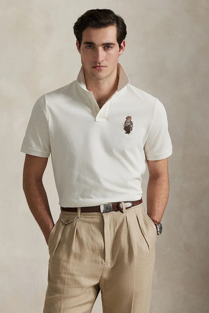 Bavlněné polo tričko Polo Ralph Lauren pánské, bílá barva, s aplikací, 710P00082
