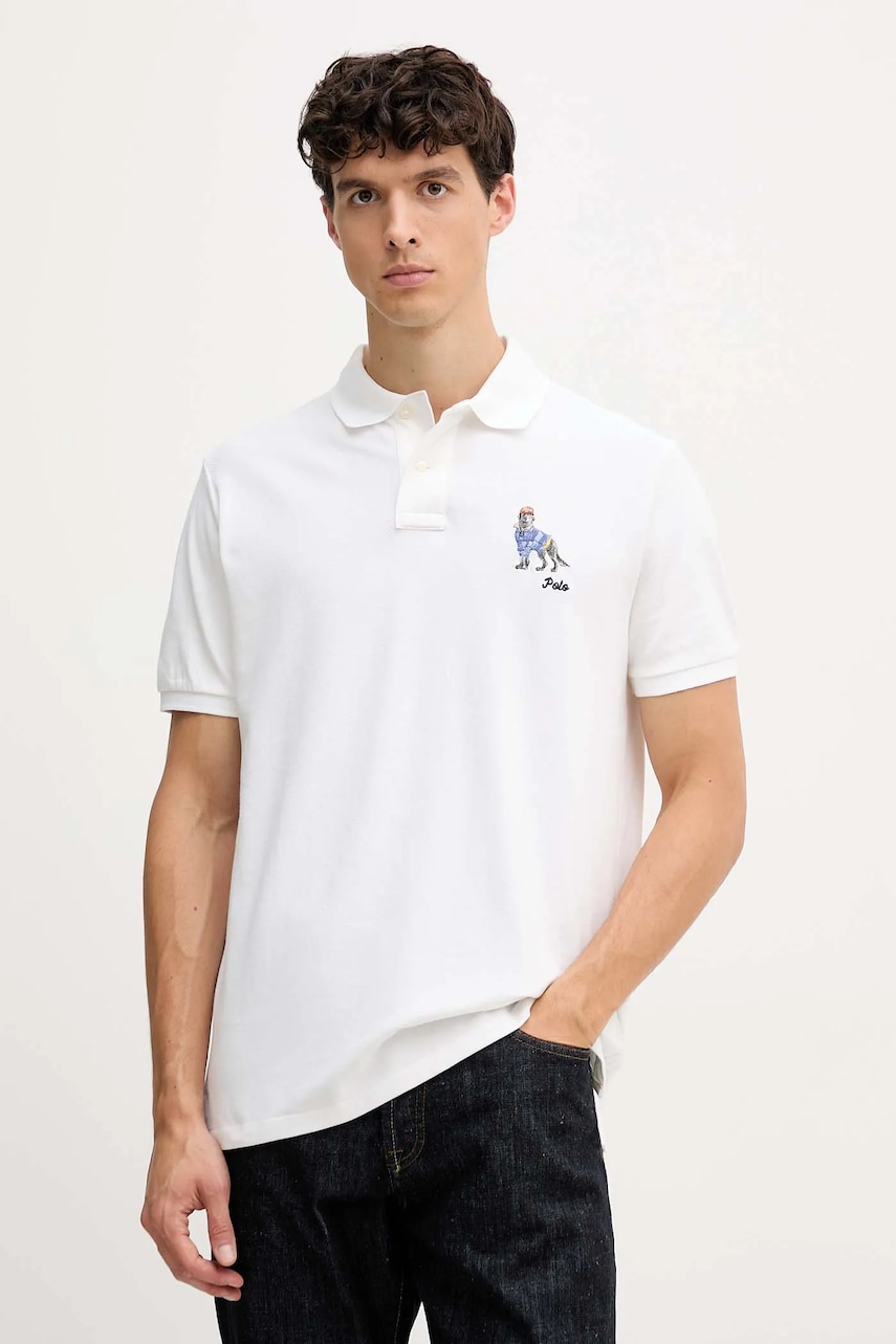 Bavlněné polo tričko Polo Ralph Lauren pánské, bílá barva, s aplikací, 710P00095