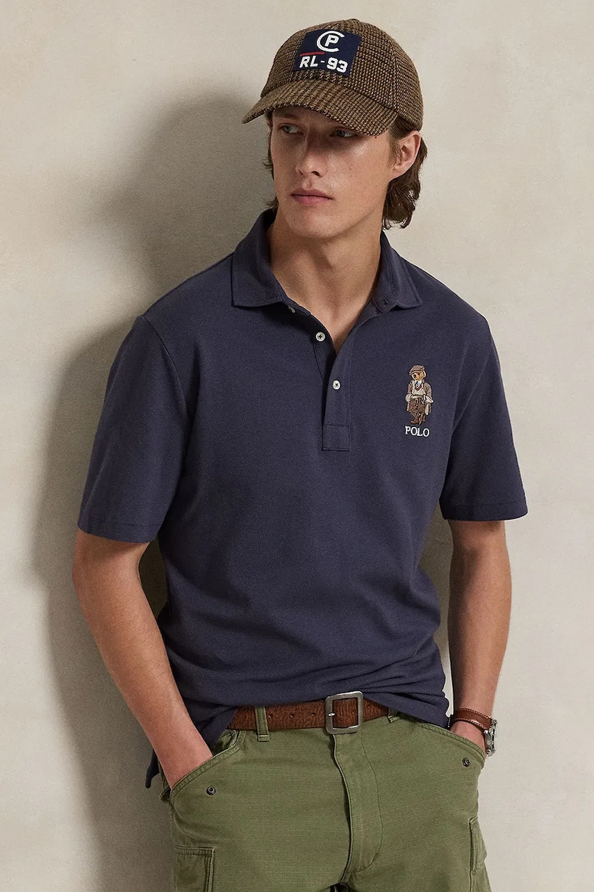 Bavlněné polo tričko Polo Ralph Lauren pánské, modrá barva, s aplikací, 710P00083