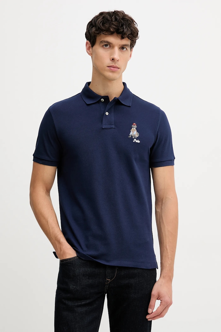 Bavlněné polo tričko Polo Ralph Lauren pánské, vínová barva, s aplikací, 710P00095