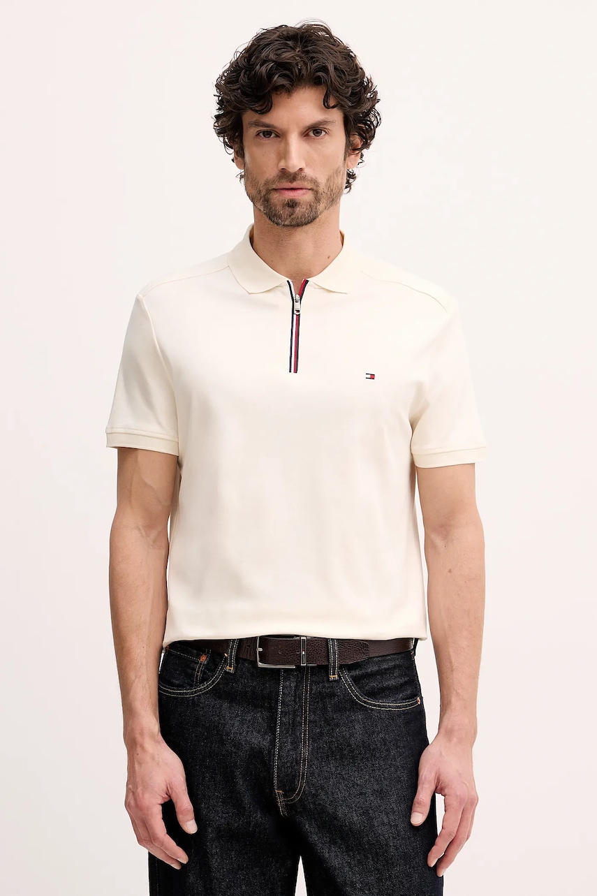 Bavlněné polo tričko Tommy Hilfiger pánské, béžová barva, MW0MW41613