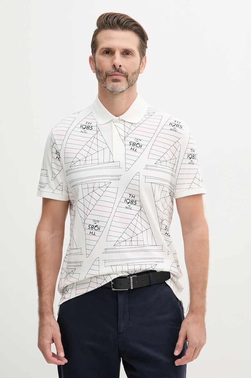 Bavlněné polo tričko Tommy Hilfiger pánské, bílá barva, MW0MW39309