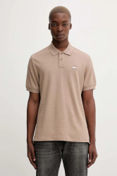 Bavlněné polo tričko Tommy Jeans pánské, béžová barva, s aplikací, DM0DM22063