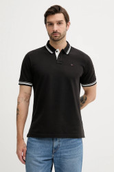 Bavlněné polo tričko Tommy Jeans pánské, černá barva, DM0DM21846