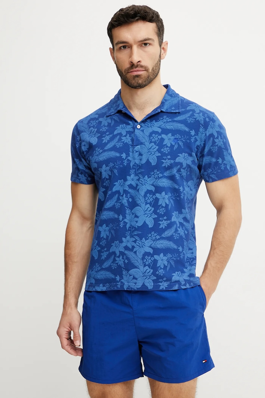 Bavlněné polo tričko Vilebrequin MOUSSURE pánské, fialová barva, MOUC9028