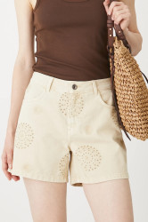 Bavlněné riflové kraťasy Medicine béžová barva, s aplikací, medium waist