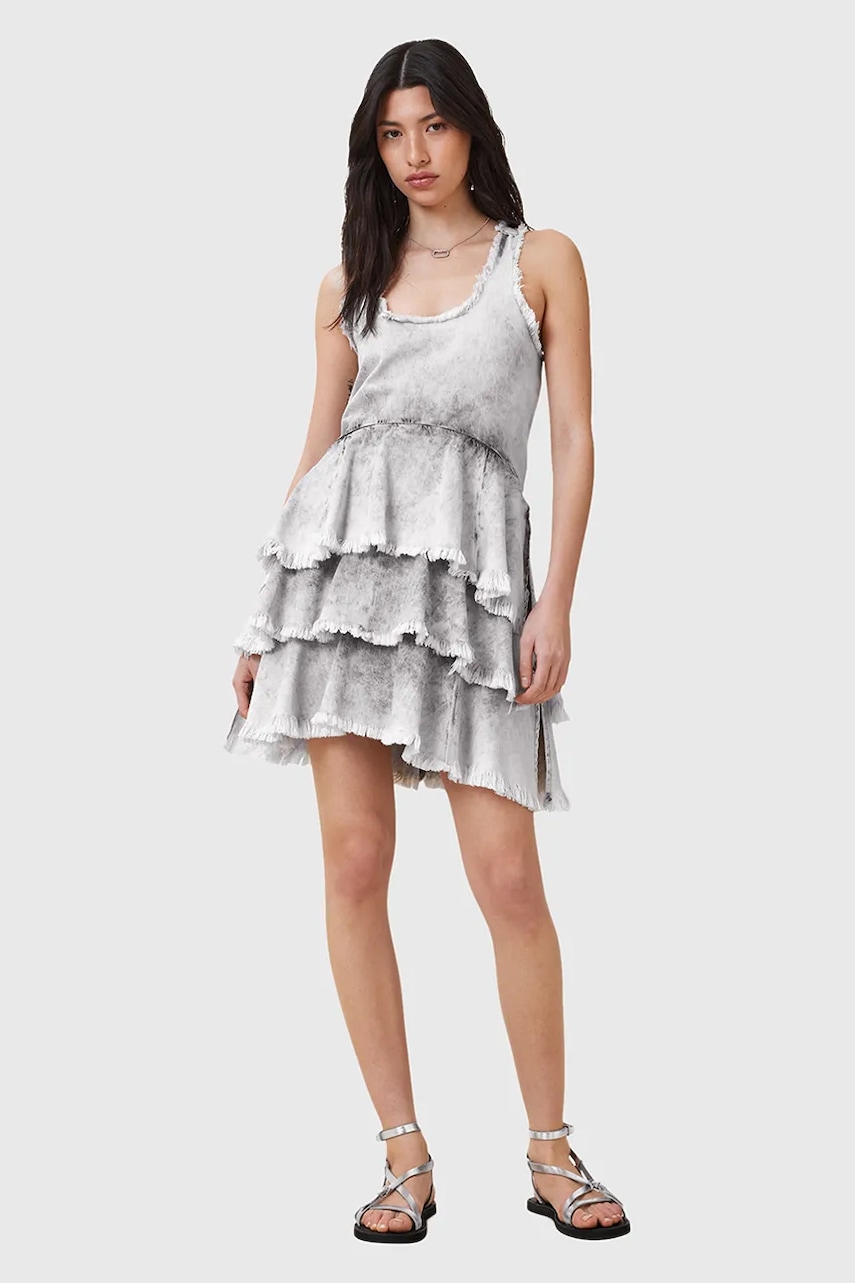 Bavlněné šaty AllSaints CAVARLY šedá barva, mini, W275DC