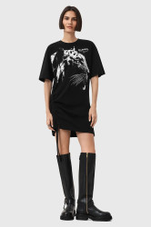 Bavlněné šaty AllSaints IVANA černá barva, mini, oversize, W077DD