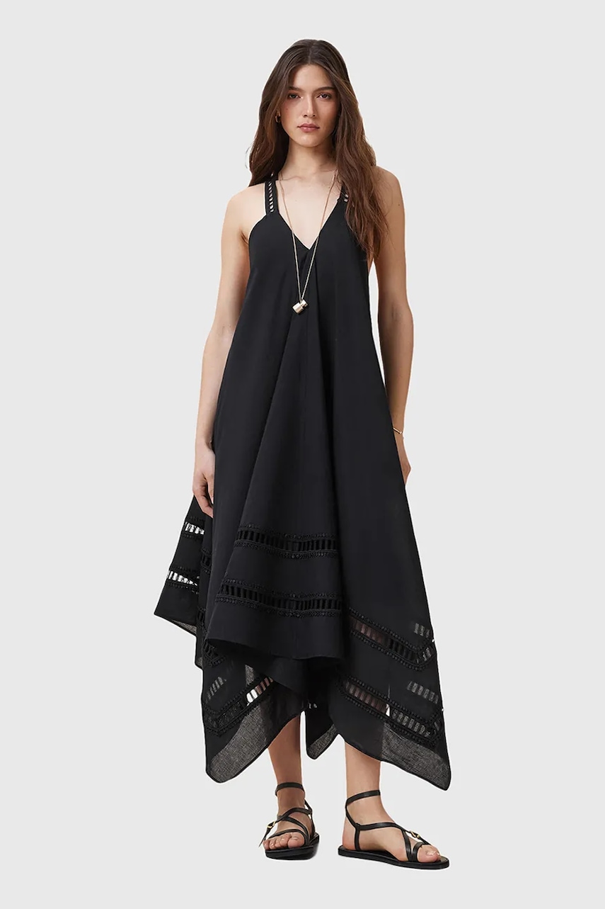 Bavlněné šaty AllSaints LIL černá barva, midi, W247DC