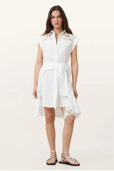 Bavlněné šaty AllSaints ZOLA bílá barva, mini, W129DC