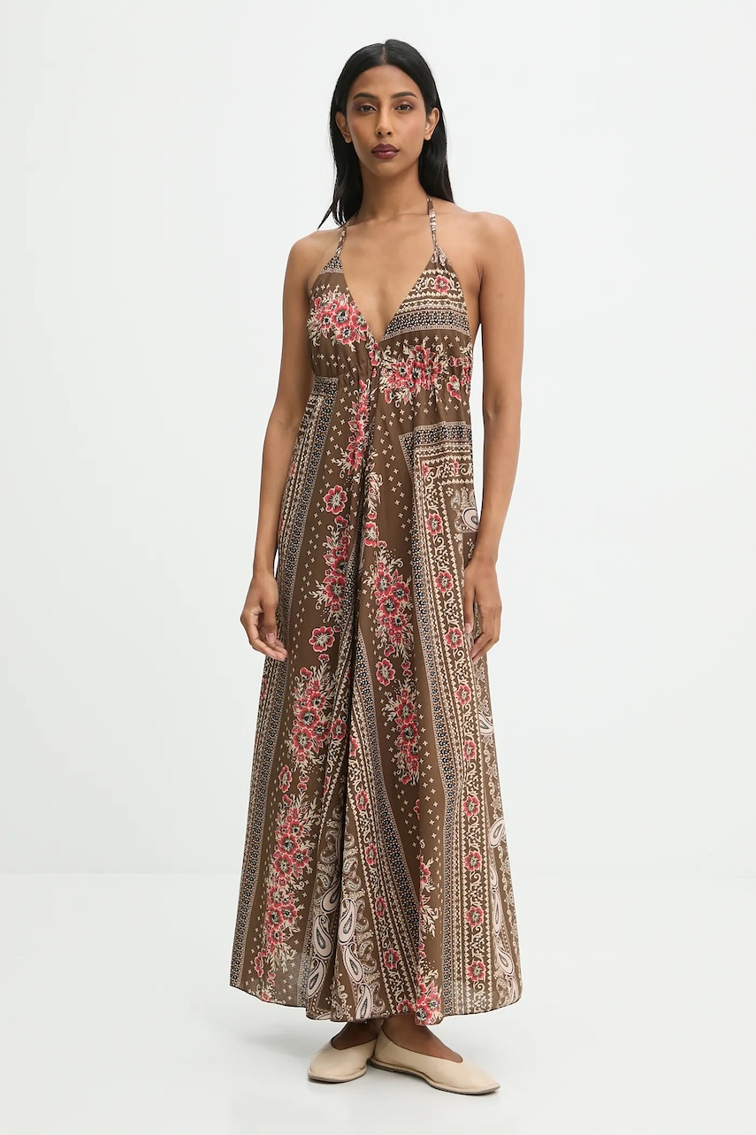 Bavlněné šaty Answear.LAB hnědá barva, maxi