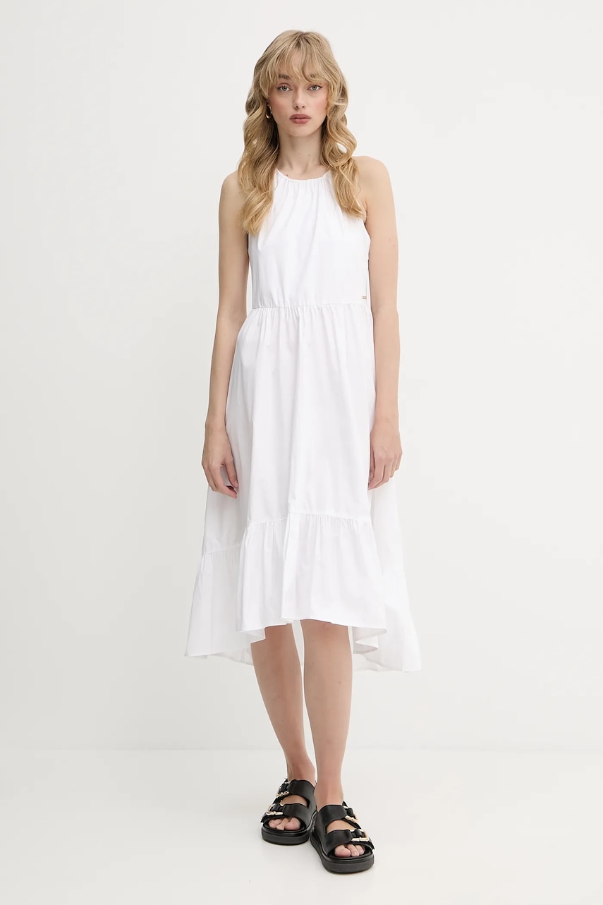 Bavlněné šaty Armani Exchange bílá barva, midi, XW000477 AF12812