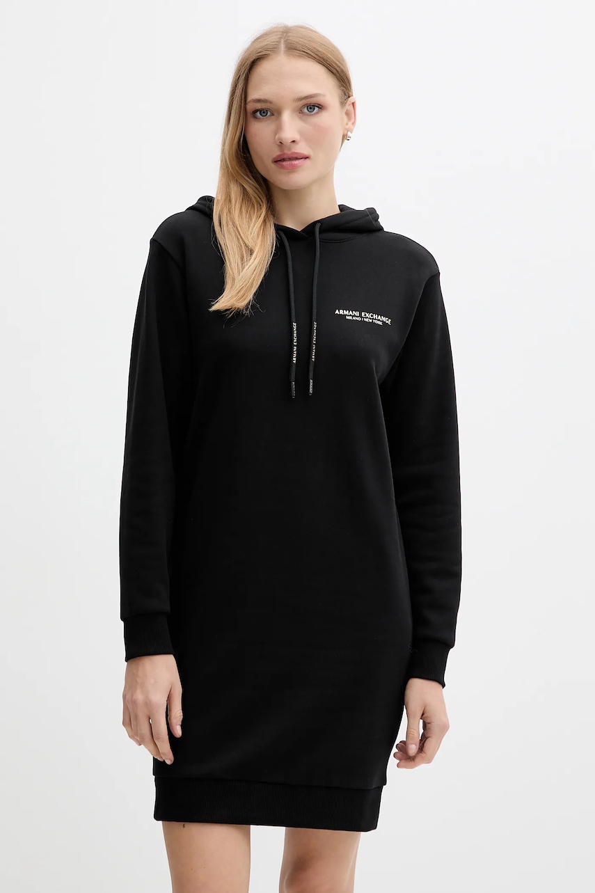 Bavlněné šaty Armani Exchange černá barva, mini, XW001453 AF10830