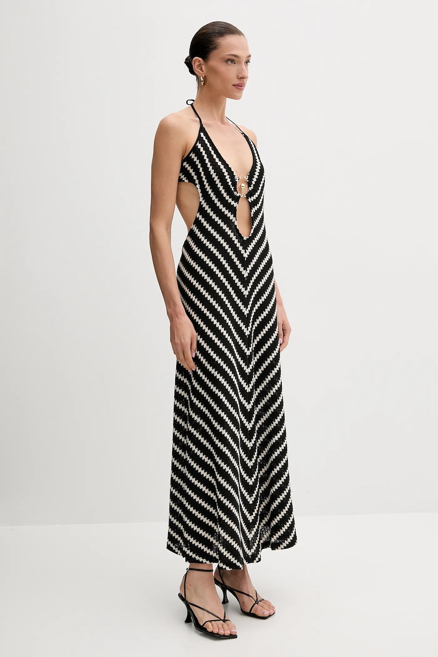 Bavlněné šaty Bardot černá barva, maxi, 59904DB