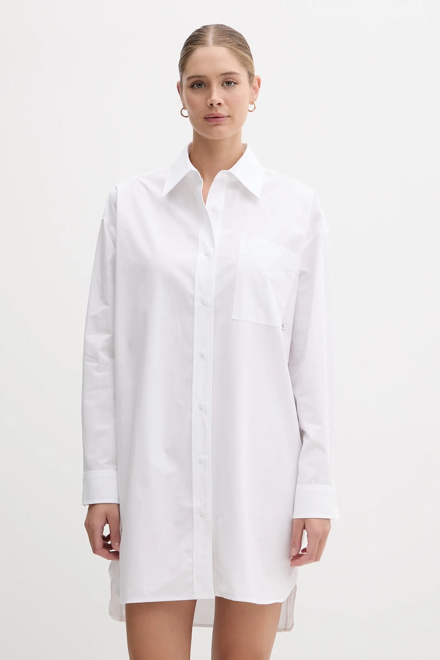 Bavlněné šaty Calvin Klein Jeans bílá barva, mini, oversize, LV047C022G