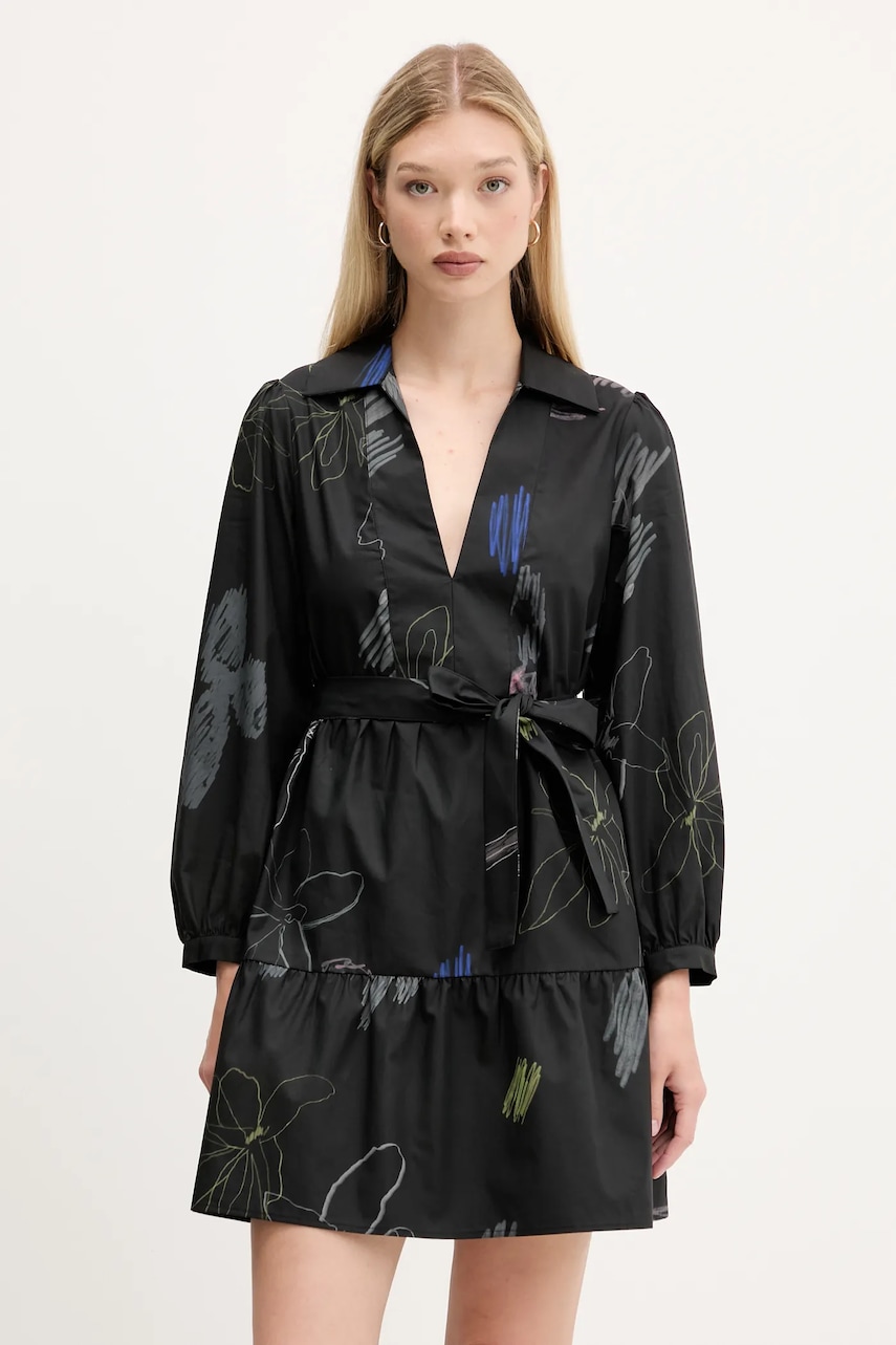 Bavlněné šaty Desigual PISOS černá barva, mini, 25WWVW06