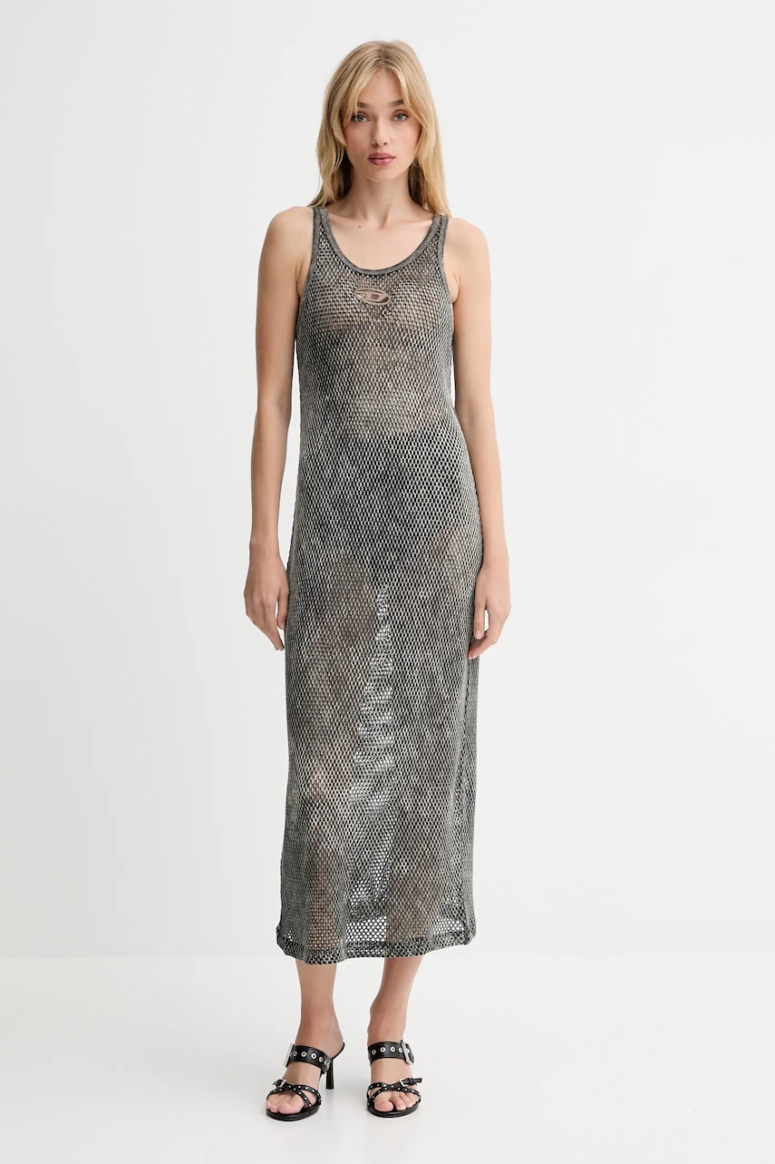Bavlněné šaty Diesel MAEVE-UTLT šedá barva, maxi, A18534.0HGBA