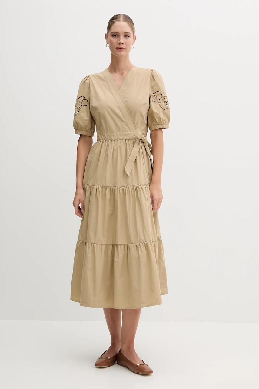 Bavlněné šaty Dkny zelená barva, midi, P5DB0B48