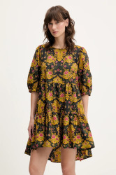 Bavlněné šaty Farm Rio černá barva, mini, 334353