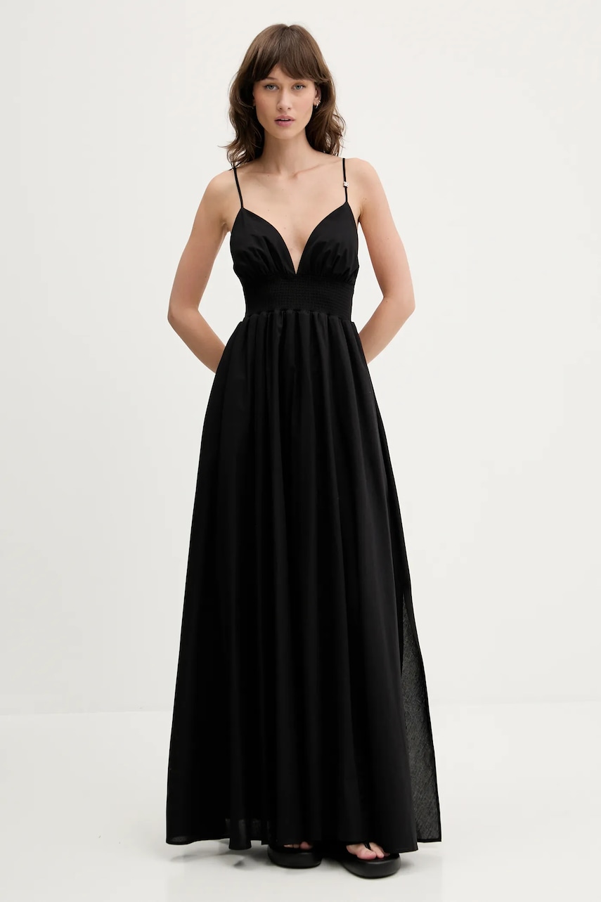 Bavlněné šaty HUGO černá barva, maxi, 50536456