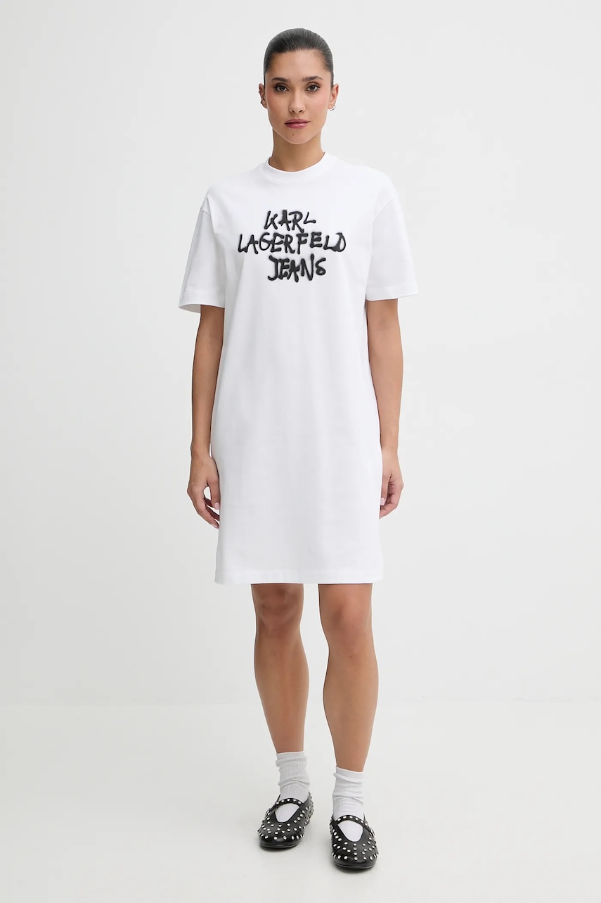 Bavlněné šaty Karl Lagerfeld Jeans bílá barva, mini, oversize, B1W13043