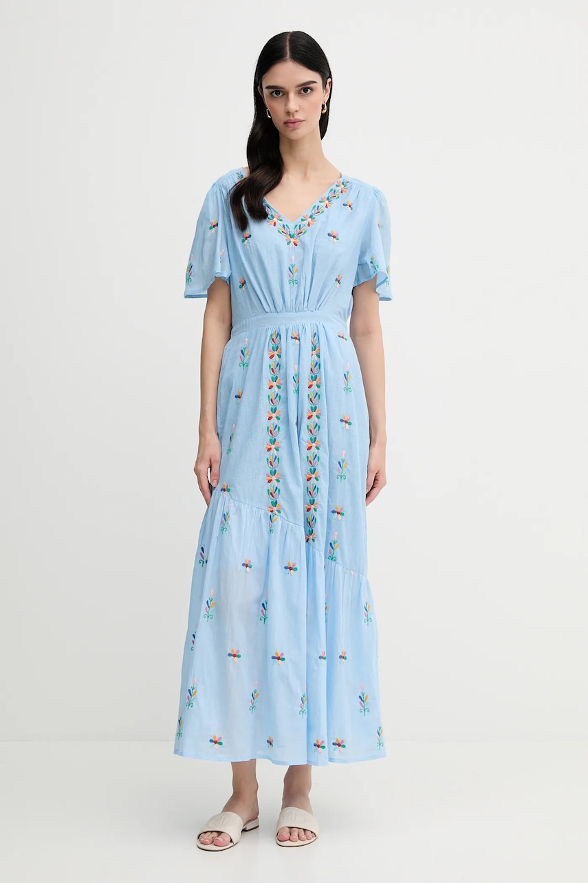 Bavlněné šaty La Petite Française RACHELE modrá barva, maxi, RACHELE