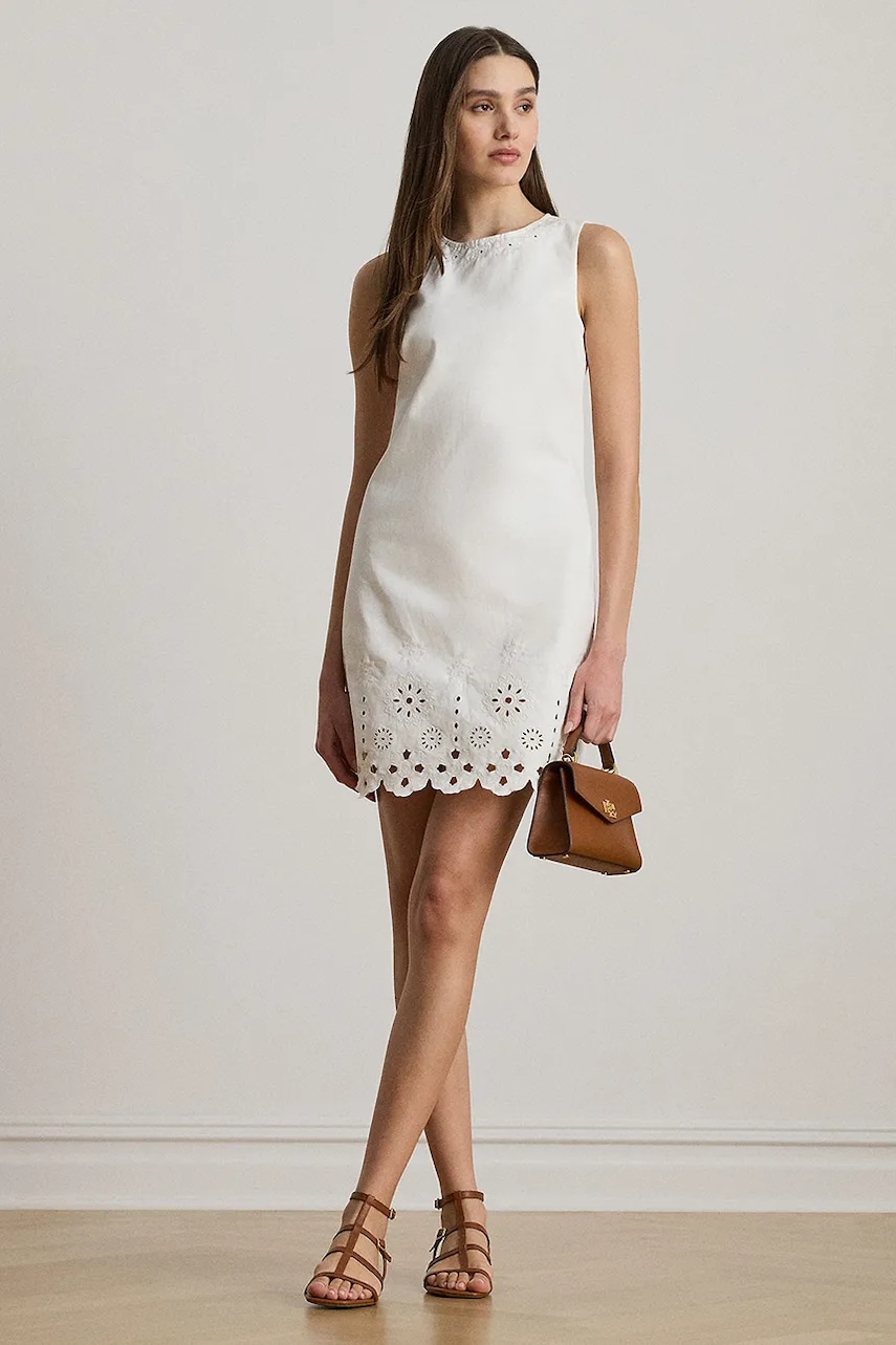 Bavlněné šaty Lauren Ralph Lauren bílá barva, mini, 200978820