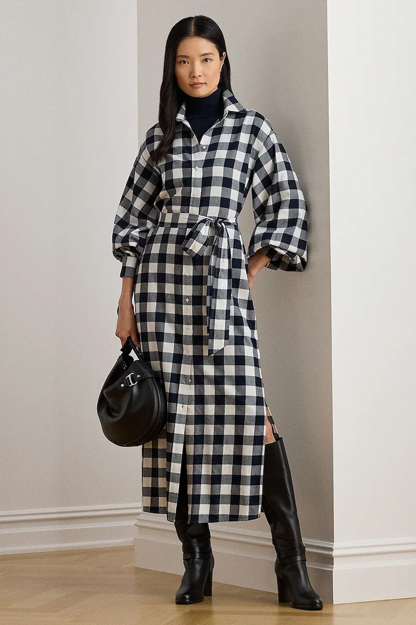 Bavlněné šaty Lauren Ralph Lauren tmavomodrá barva, midi, 200P03519