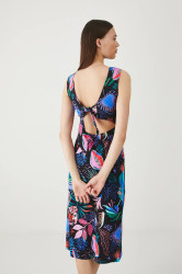 Bavlněné šaty Medicine černá barva, midi, přiléhavé