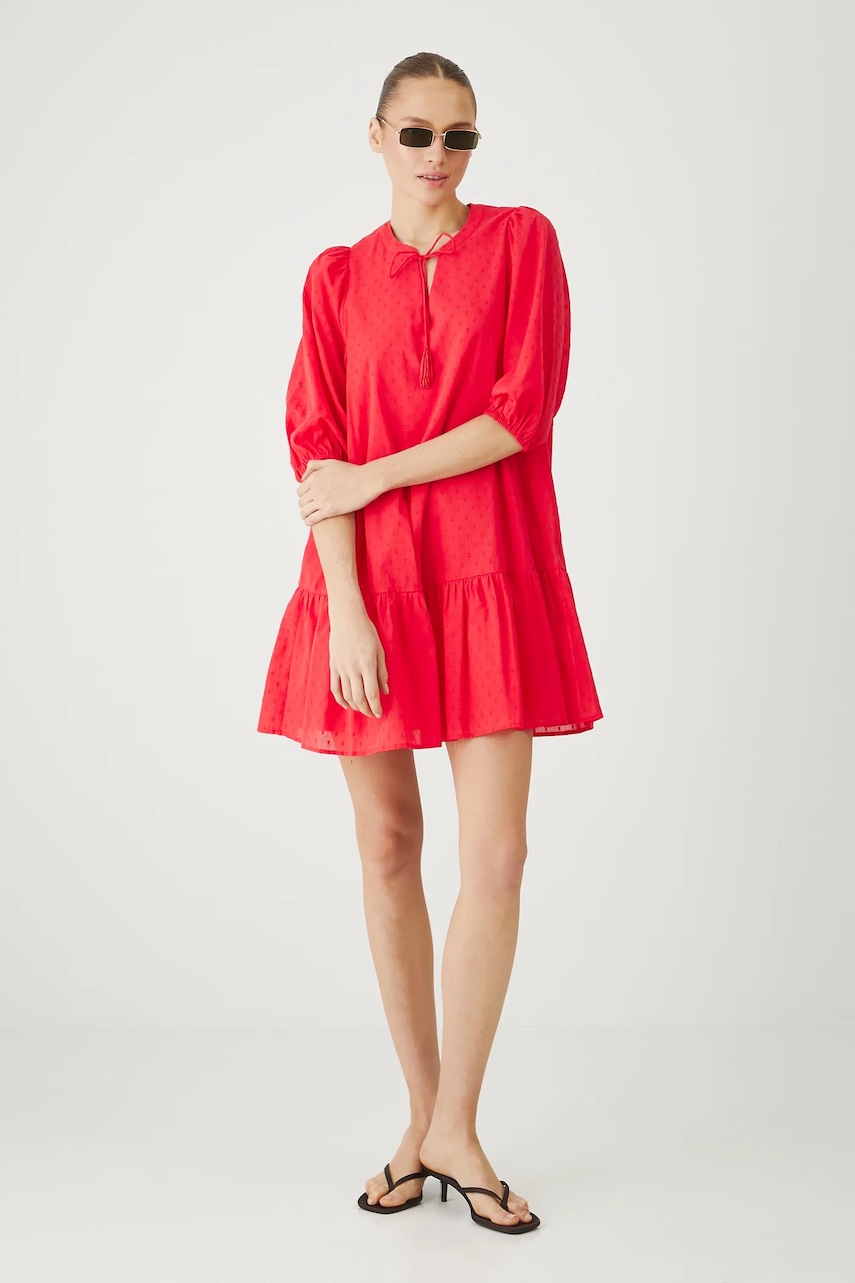 Bavlněné šaty Medicine červená barva, mini, oversize