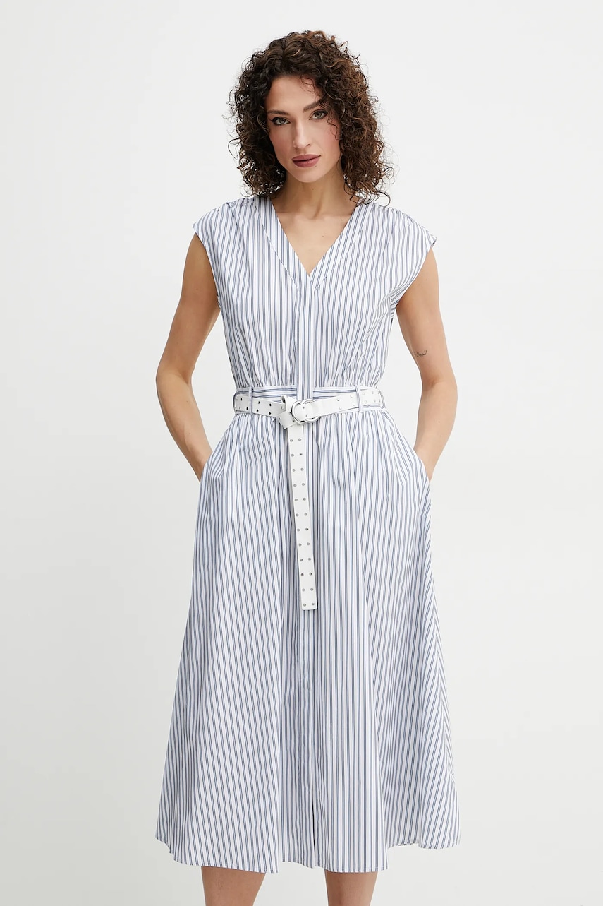 Bavlněné šaty MICHAEL Michael Kors tmavomodrá barva, midi, MS5830KHJ7