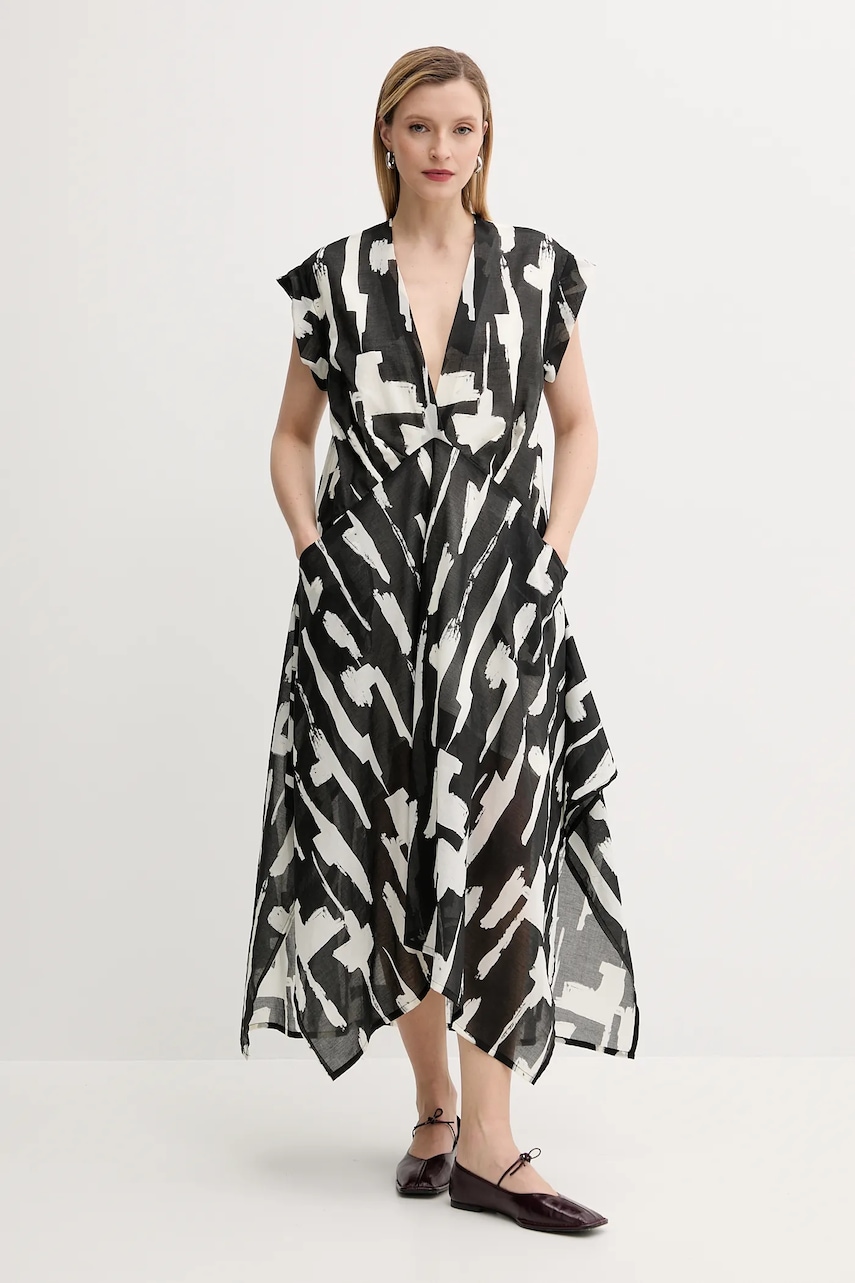 Bavlněné šaty MMC STUDIO černá barva, midi, oversize, TROPIC