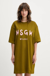 Bavlněné šaty MSGM zelená barva, mini, oversize, 3941MDA510.257798