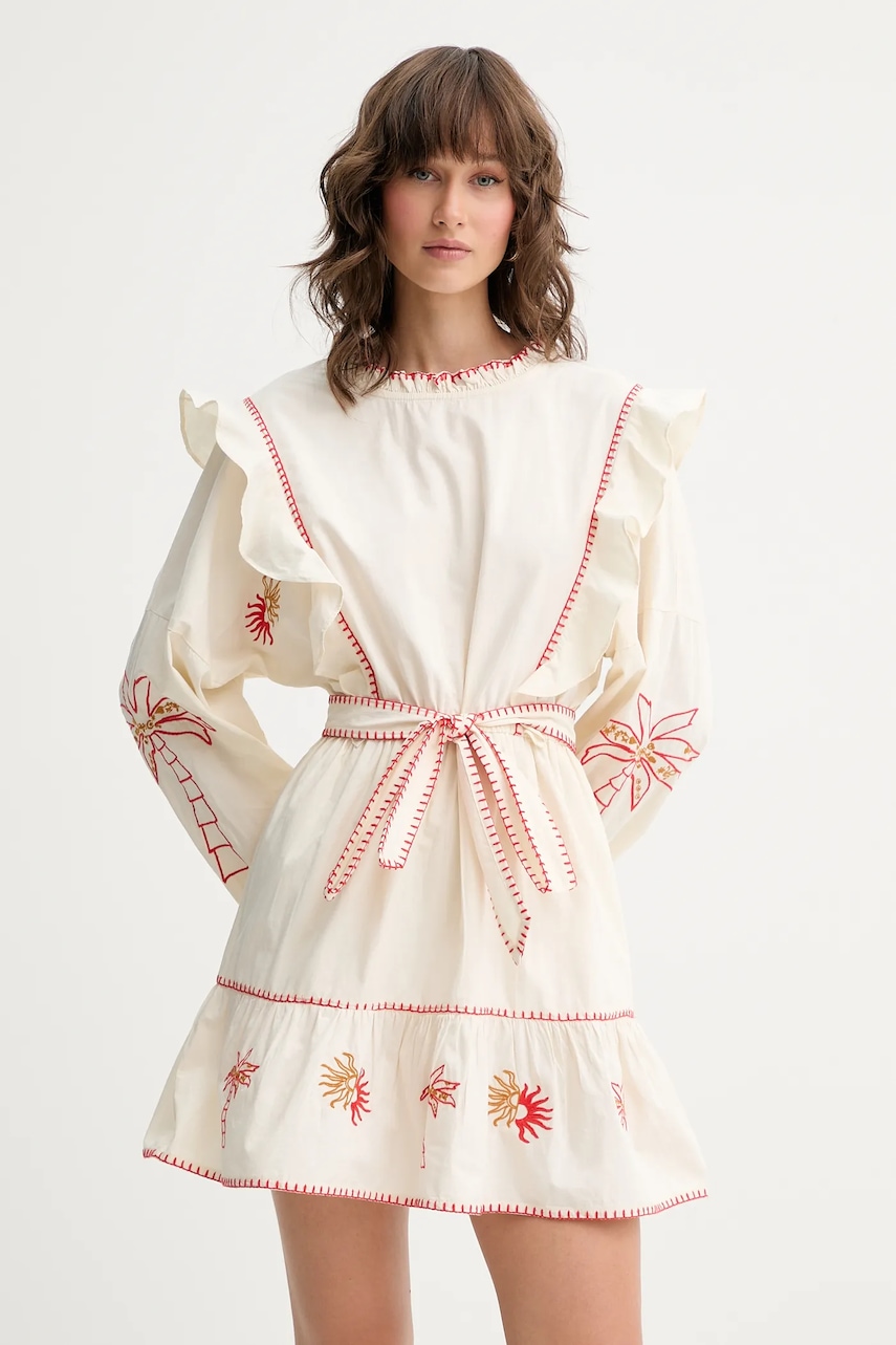 Bavlněné šaty Never Fully Dressed béžová barva, mini, NFDDR1964