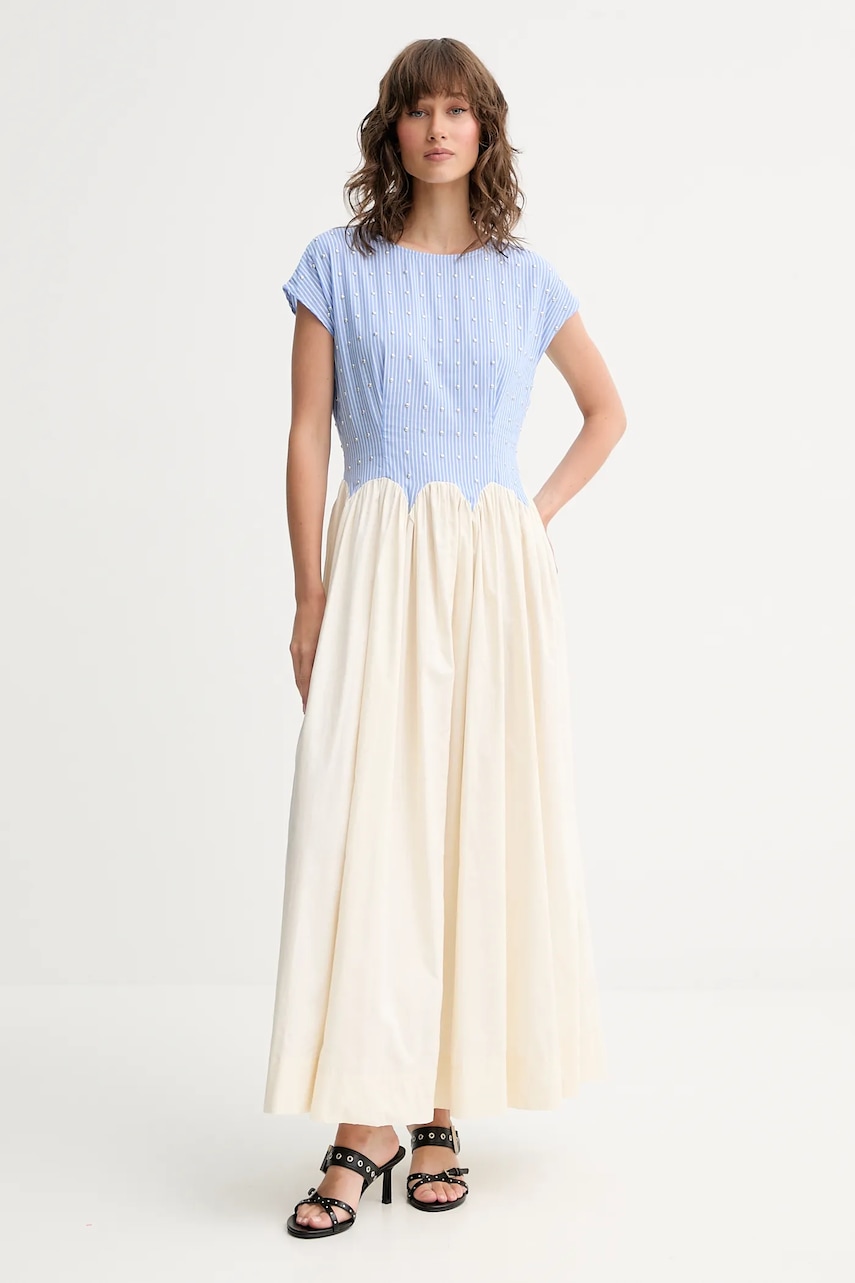 Bavlněné šaty Never Fully Dressed Monika modrá barva, maxi, NFDDR2806