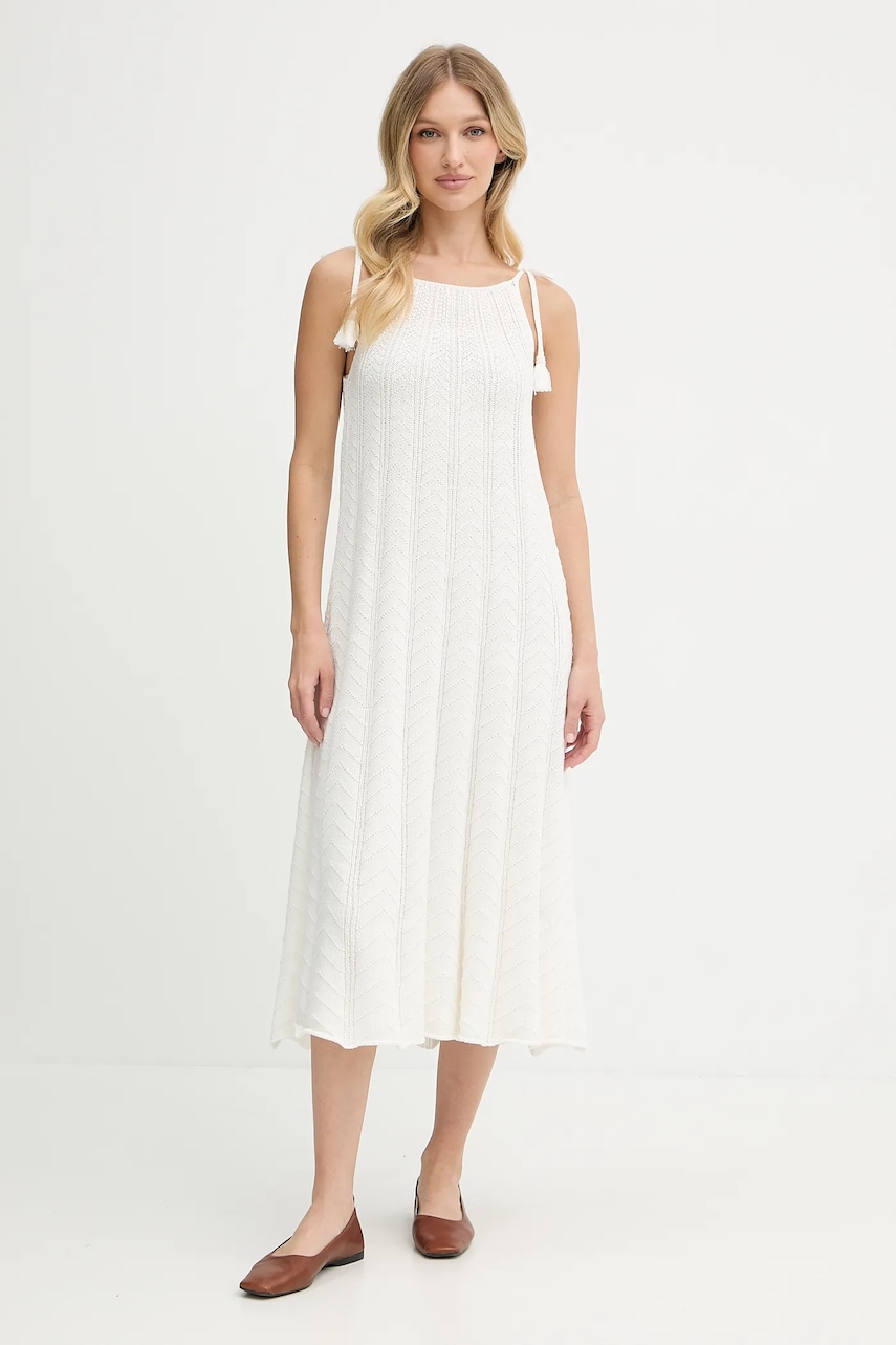 Bavlněné šaty Pepe Jeans béžová barva, midi, PL953755