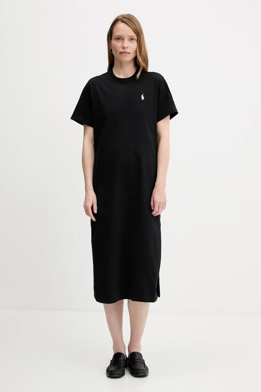 Bavlněné šaty Polo Ralph Lauren černá barva, midi, 211971066
